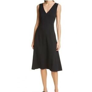 Club Monaco Swing V-Neck Midi Dress Size 6 Black Minimalist Quiet Luxury Classic